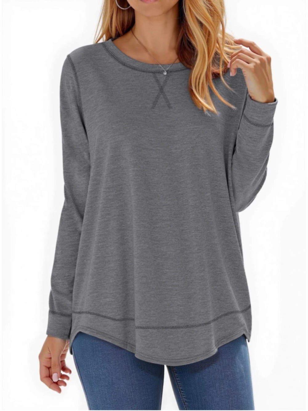 Fantaslook Women’s Gray Long Sleeve Tee Plus Size 2X (25” PTP) NWT